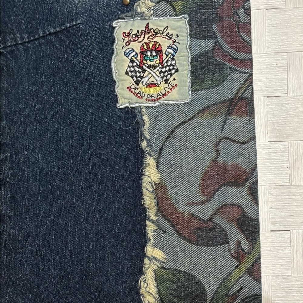 Ed Hardy Dark Blue Jeans with Red Heart & Multicolor Embroidered Skull Patches - Picture 5 of 9